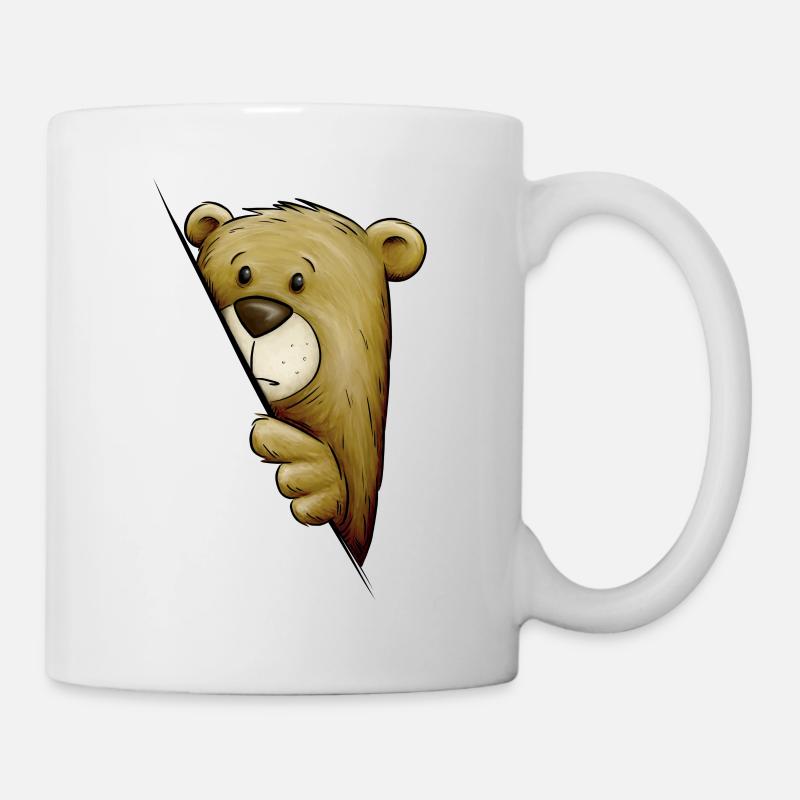 Funky Comic Bear regarde au coin de la rue Brown Bear - Mug blanc - blanc