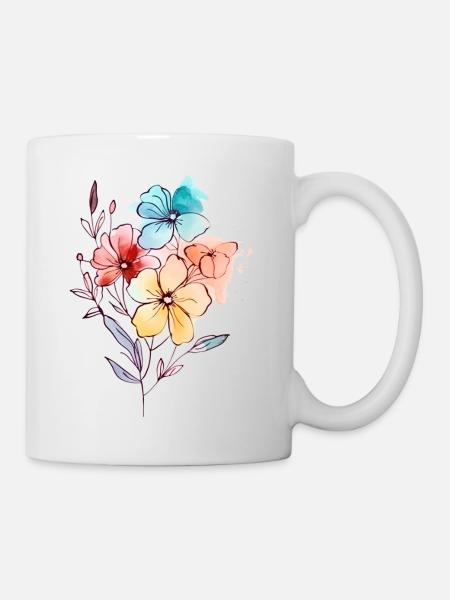 Blumen Wildblumen Wasserfarben pastell - Tasse - Weiß