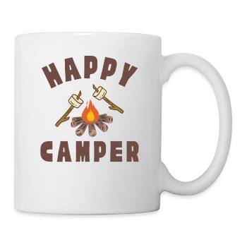 Happy Camper (Marshmallow, Lagerfeuer, Camping) - Tasse - Weiß - Rechts