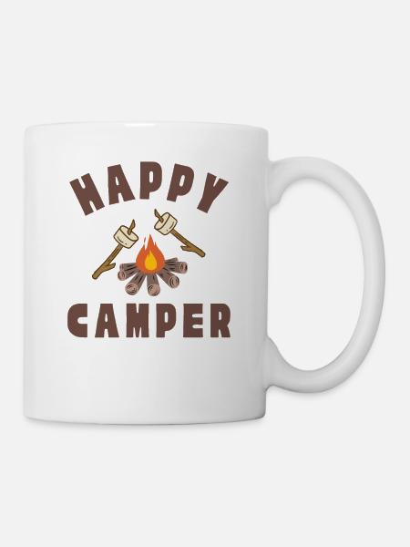 Happy Camper (marshmallow, campfire, camping) - Mug - white