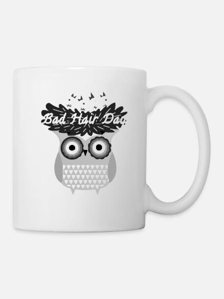 Bad hair day, Eule, Nest, Vogelnest,comic - Tasse - Weiß