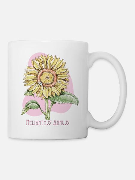 Dessin botanique ordinaire de tournesol - Mug blanc - blanc