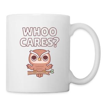 Cute Owl Shrugs Whoo Cares Funny Pun - Mug - white - Right