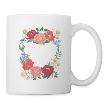Floral wreath in heart shape with roses in vintage look - Mug - white - Right