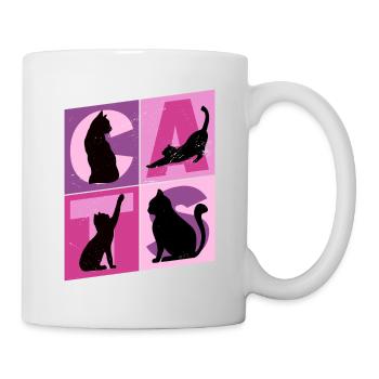 Katzen Silhouetten Pink Rosa Lila Vintage Retro - Tasse - Weiß - Rechts