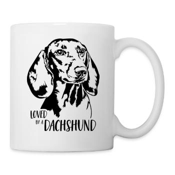 Loved by a Dachshund Hundespruch Hunde Wilsigns - Tasse - Weiß - Rechts