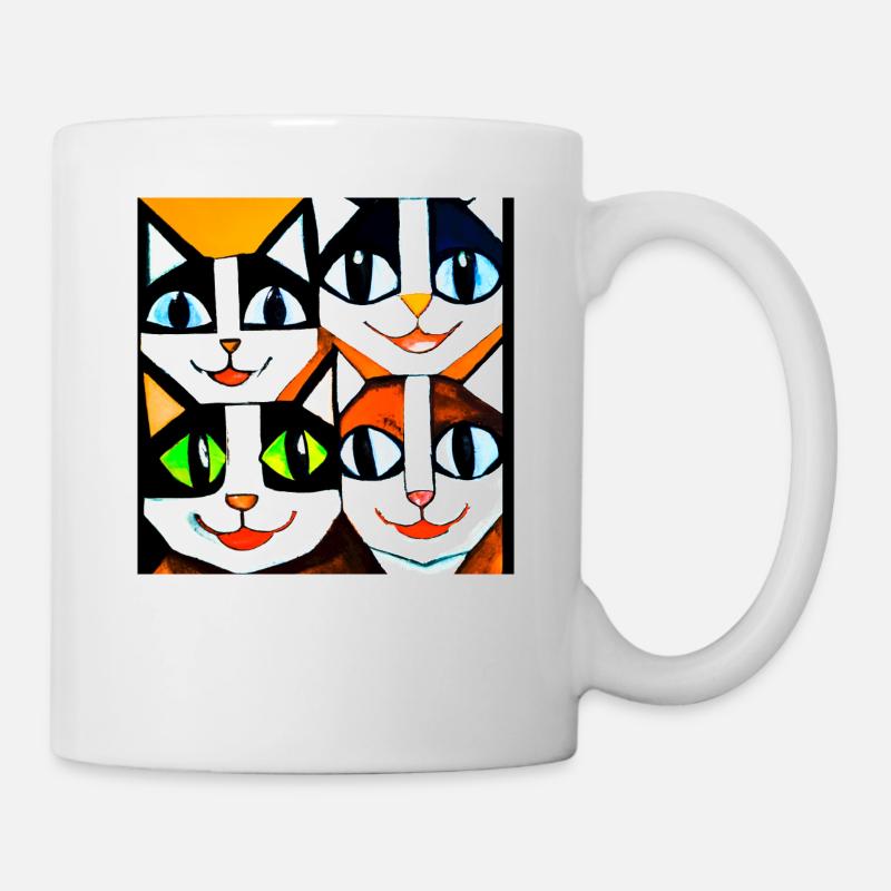 Funny geometric cat face with big eyes - Mug - white