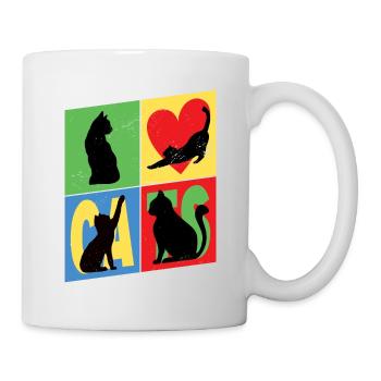 Cat Silhouettes Cat Lover Vintage Retro - Mug - white - Right