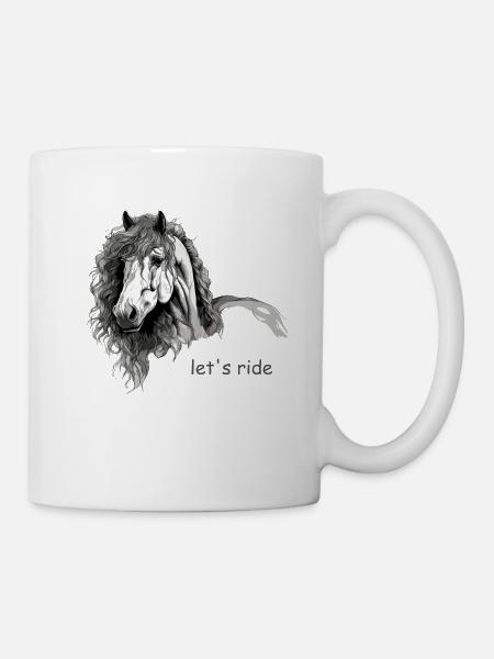 Pferdeportrait in schwarz-weiß - Tasse - Weiß