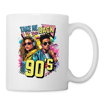 90s 90er Jahre Bunt Musik Party Karneval Kostüm - Tasse - Weiß - Rechts