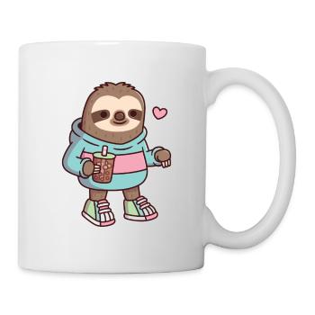 Cute Sloth In Hoodie And Sneakers With Bubble Tea - Mug - white - Right