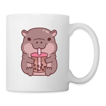 Hippopotame mignon buvant du thé à bulles - Mug blanc - blanc - Droite