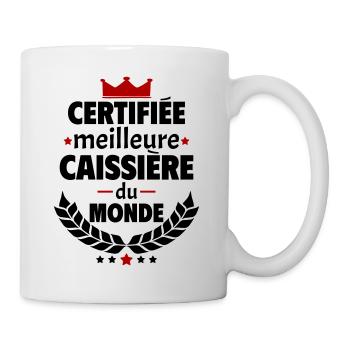 Certifiée meilleure caissière du monde, noël - Mug blanc - blanc - Droite