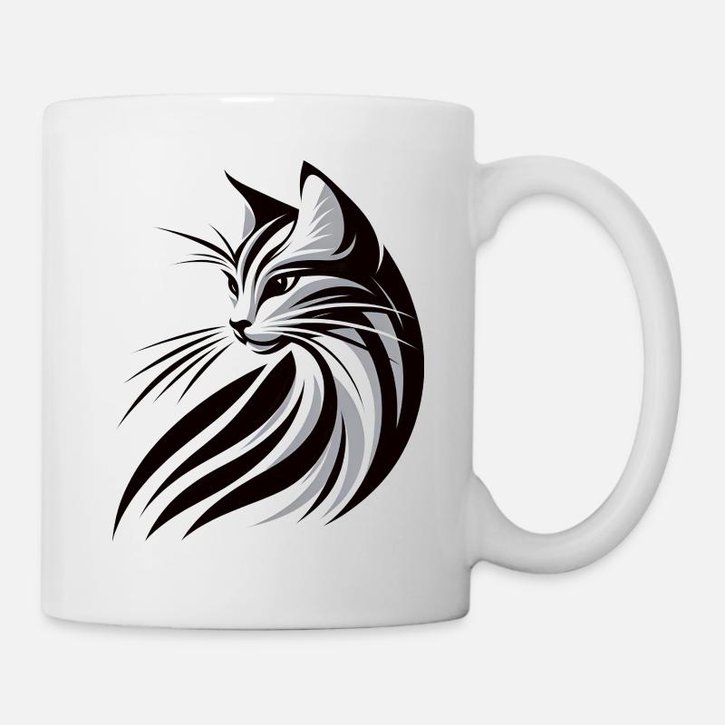 Chat Tribal, Chat Tatouage - Mug blanc - blanc