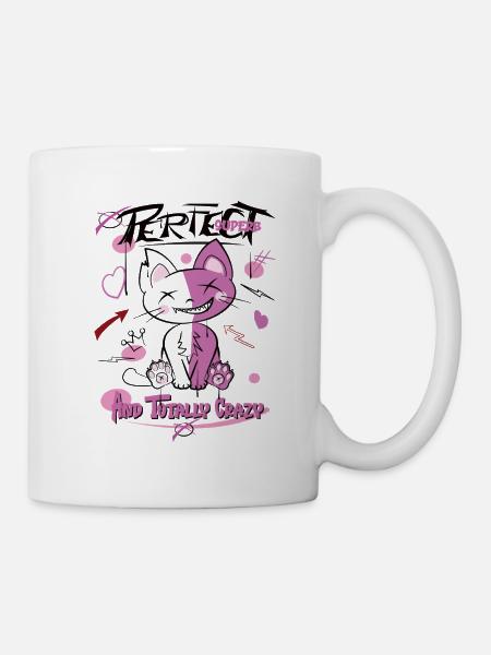 Katze, perfekt und verrückt, Graffiti - Tasse - Weiß