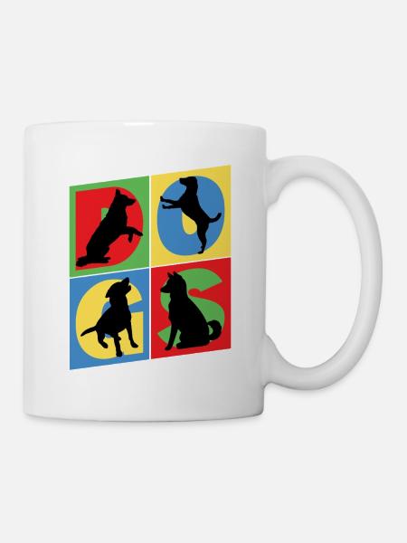 Dog Silhouettes Puppy Dog Colorful Vintage Retro - Mug - white