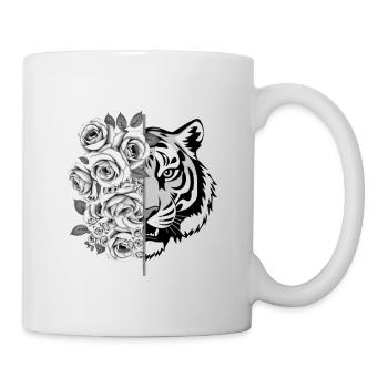 Tiger Tigerkopf Raubkatze Großkatze Rosen - Tasse - Weiß - Rechts