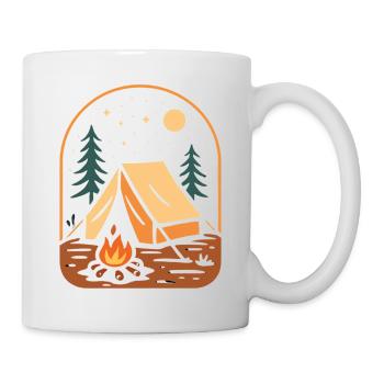 Nighttime tent camp by the fire - Mug - white - Right