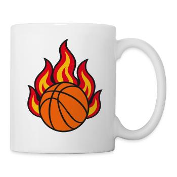 Flammender Basketball mit rotem und gelbem Feuer - Tasse - Weiß - Rechts