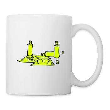 Spraydosen mit Skizzen von Frauen und Caps - Tasse - Weiß - Rechts
