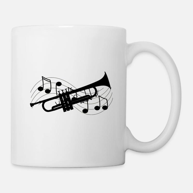 Trompette notes et partition musique noir dessin - Mug blanc - blanc