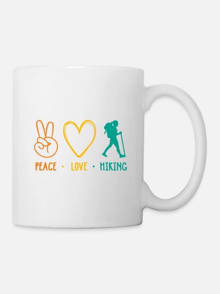 Peace Love Hiking Mountaineering Trekking Outdoor - Tasse - Weiß