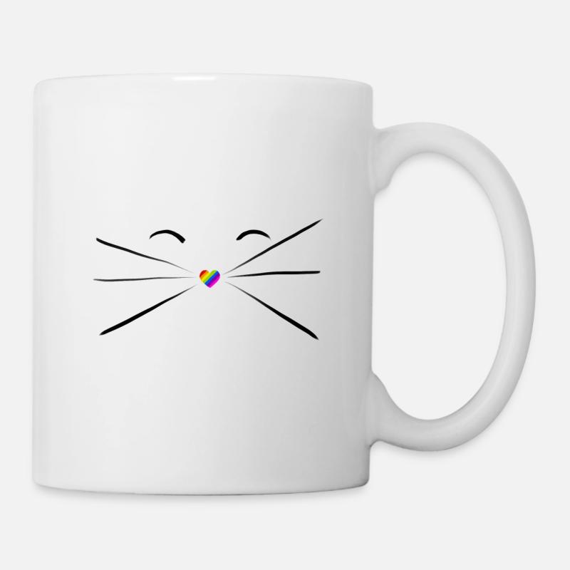 Zufriedene Katzenherznase - Regenbogen - Tasse - Weiß