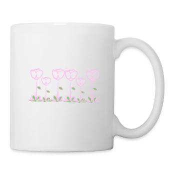 pink flowers rose line - Mug - white - Right