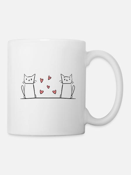 zwei Katzen Tiere Tier süß herzen freunde - Tasse - Weiß