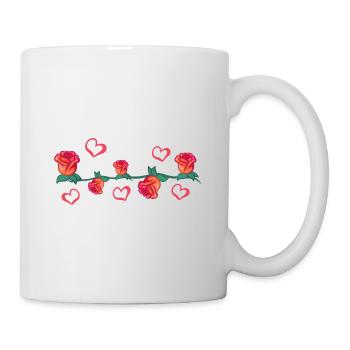 rote pflanzen linie blume herzen strich blumen - Tasse - Weiß - Rechts