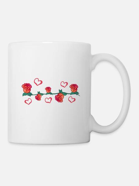rote pflanzen linie blume herzen strich blumen - Tasse - Weiß
