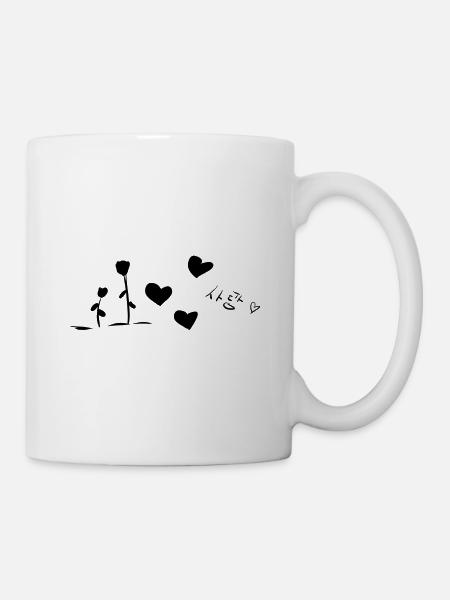 texte d’amour coréen coeurs fleurs - Mug blanc - blanc