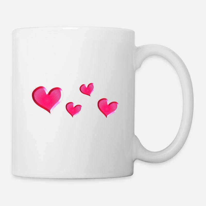 vier Herzen pink glitzer glänzend - Tasse - Weiß