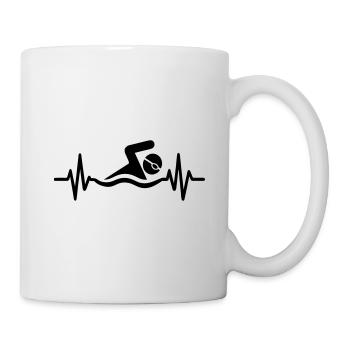 Cœur Battement Natation Piscine Nageur Nageuse - Mug blanc - blanc - Droite