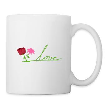 liebe zwei blumen rot pflanzen - Tasse - Weiß - Rechts