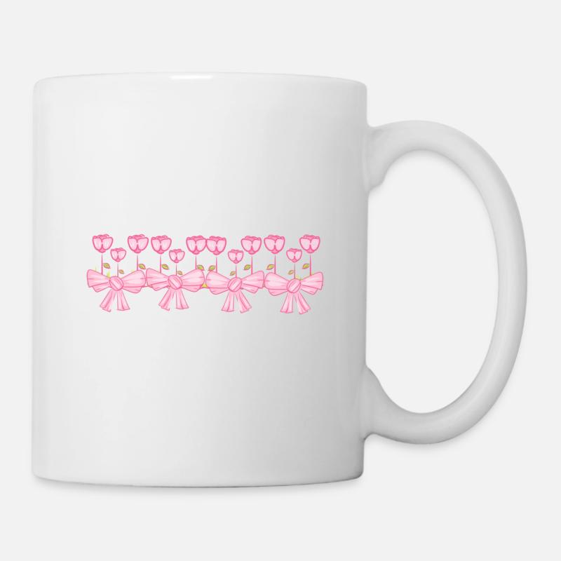 ligne de ruban rose fleurs plante - Mug blanc - blanc