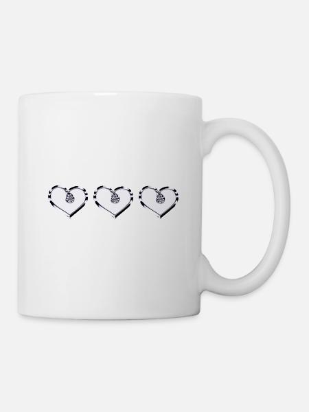 drei Herzen glänzend lila - Tasse - Weiß