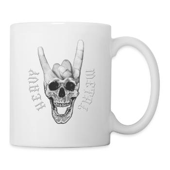 Heavy Metal Musik Totenkopf Teufelshörner-Zeichen - Tasse - Weiß - Rechts