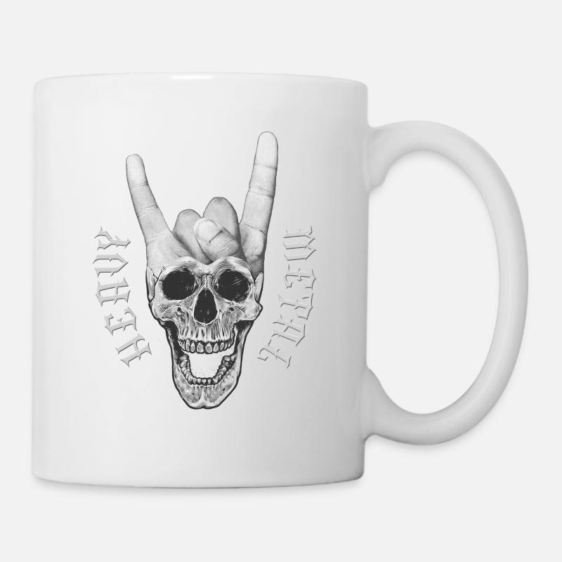 Heavy metal music skull devil horn sign - Mug - white
