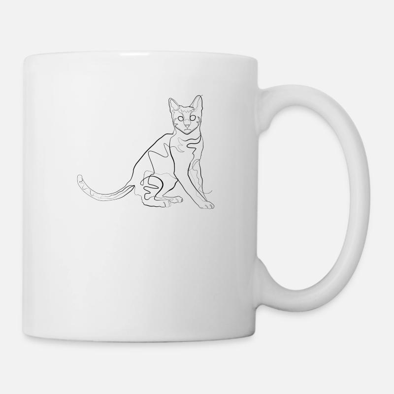 Katze - one line drawing - Tasse - Weiß