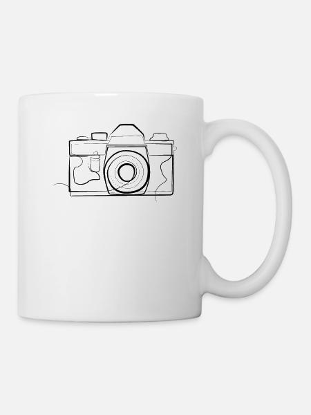 Vintage Kamera Fotograf - one line drawing - Tasse - Weiß