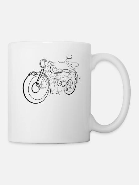 Motorrad Chopper Biker - one line drawing - Tasse - Weiß
