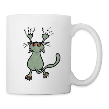 Wilde Katze grün - Tasse - Weiß - Rechts