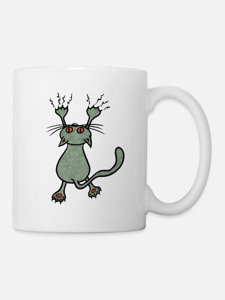 Wilde Katze grün - Tasse - Weiß