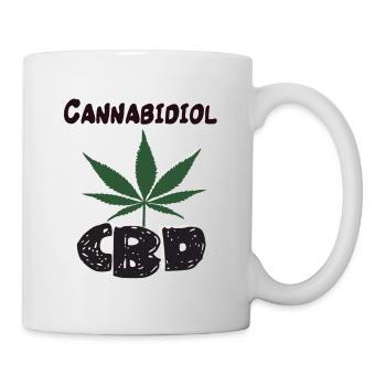 Cannabidiol CBD mit Hanfblatt - CBD T-Shirt - Tasse - Weiß - Rechts