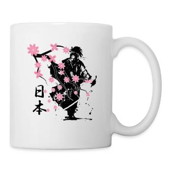Samurai Krieger Sakura Blumenstil - Tasse - Weiß - Rechts