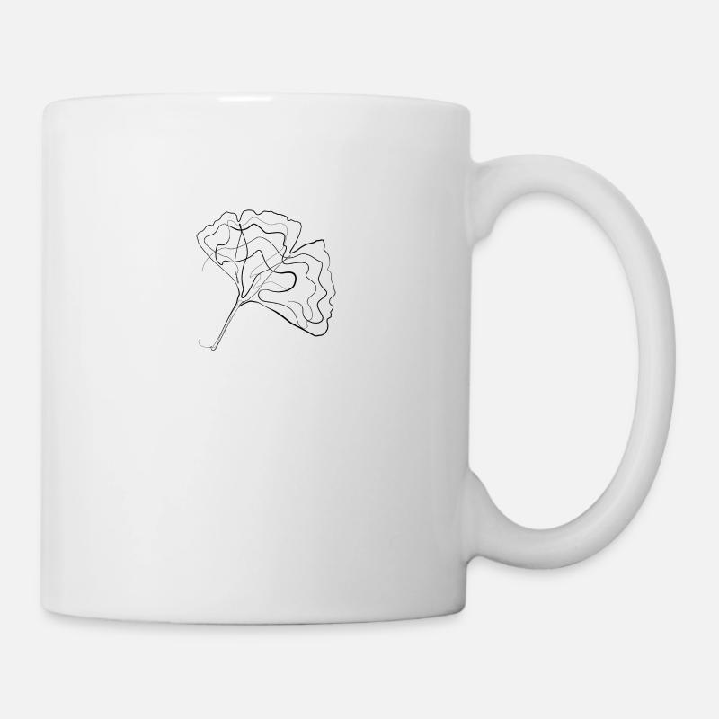 Gingko Baum Blatt - one line drawing - Tasse - Weiß