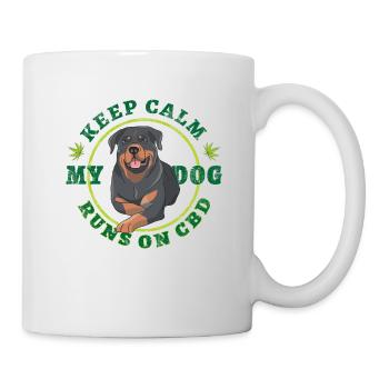 Keep Calm My Dog runs on CBD Rottweiler Shirt - Tasse - Weiß - Rechts