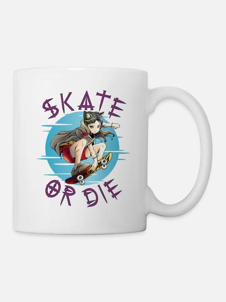 Skate oder stirb Skateboarder Anime Mädchen - Tasse - Weiß