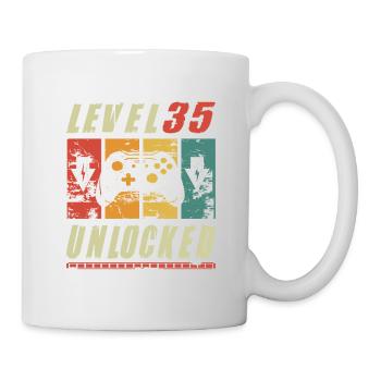 Niveau 35 Joueur débloqué présentant un cadeau de 35e anniversaire - Mug blanc - blanc - Droite